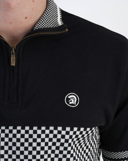 Trojan Poloshirt mit Reißverschluss und Schachbrettmuster in Schwarz