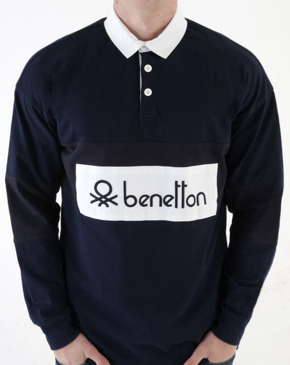 Benetton Rugby-Shirt Marineblau-Weiß
