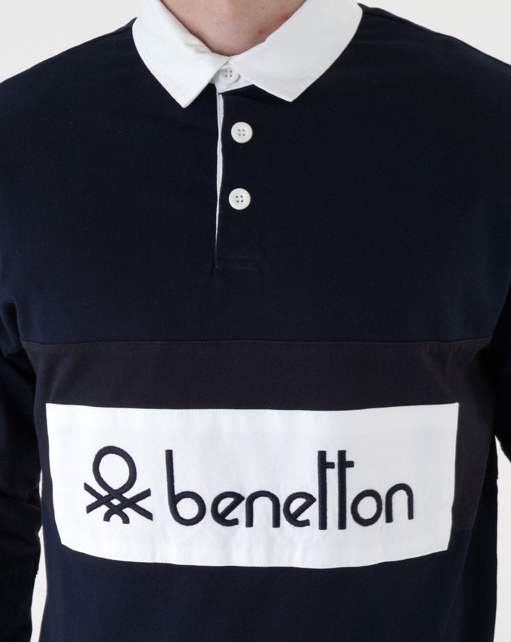 Benetton Rugby-Shirt Marineblau-Weiß
