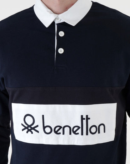 Benetton Rugby-Shirt Marineblau-Weiß