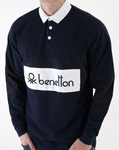 Benetton Rugby-Shirt Marineblau-Weiß