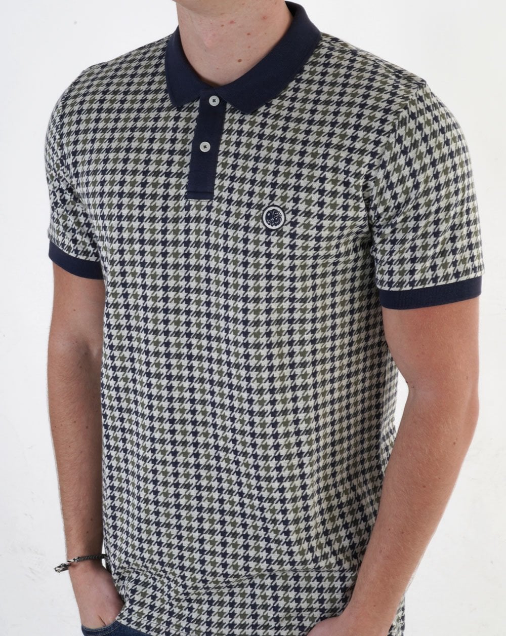 Pretty Green – Poloshirt mit Hahnentrittmuster, mehrfarbig