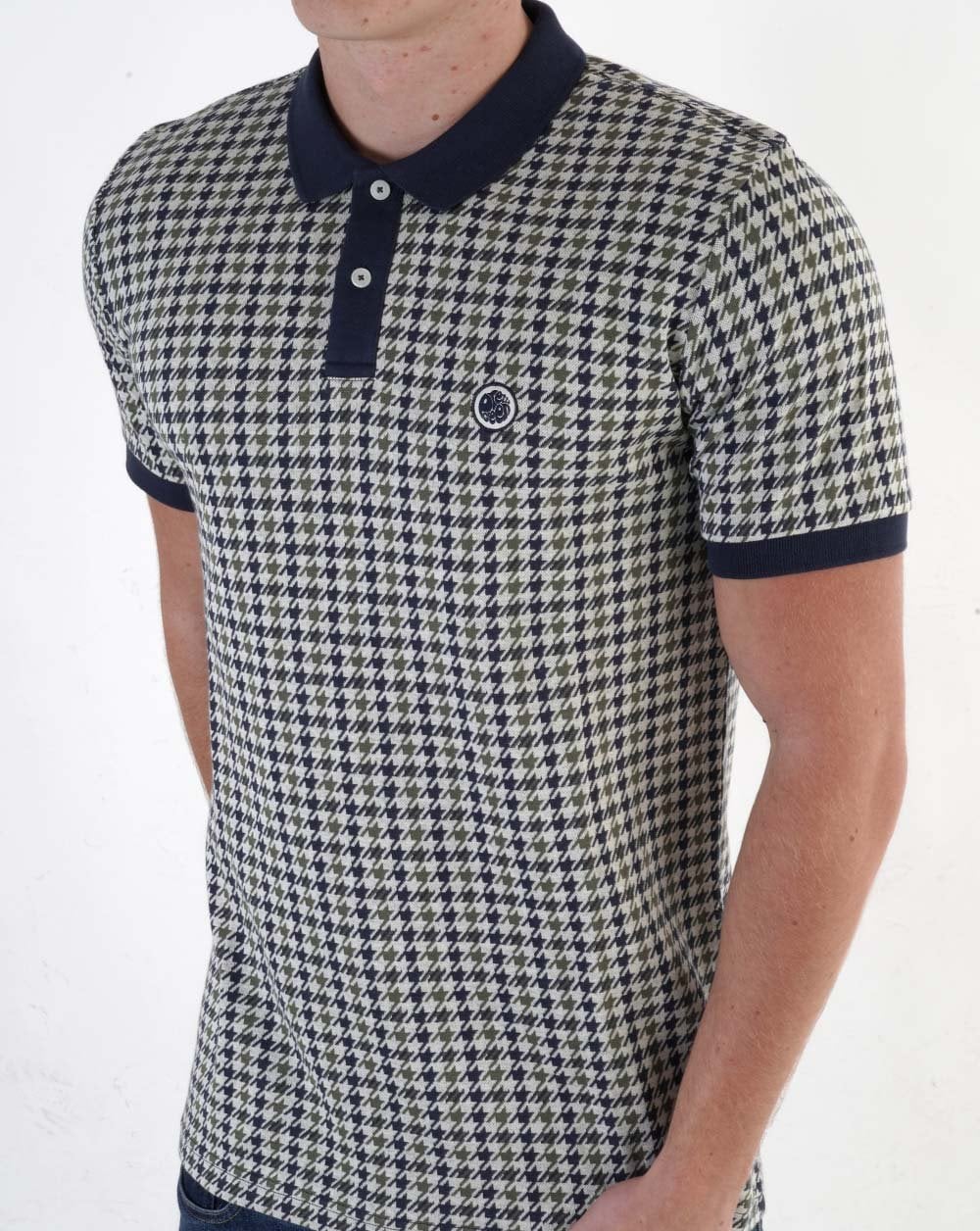 Pretty Green – Poloshirt mit Hahnentrittmuster, mehrfarbig