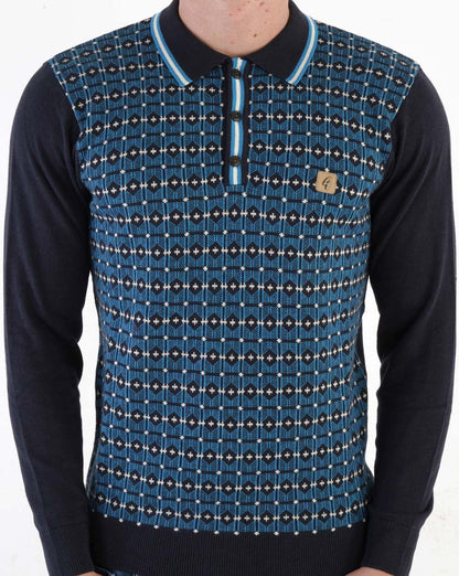 Gabicci Vintage Ernest LS Strickpolo Marineblau