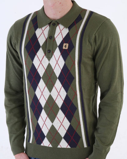 Gabicci Vintage Humphrey Langarm-Strickpolo Olive