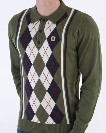 Gabicci Vintage Humphrey Langarm-Strickpolo Olive