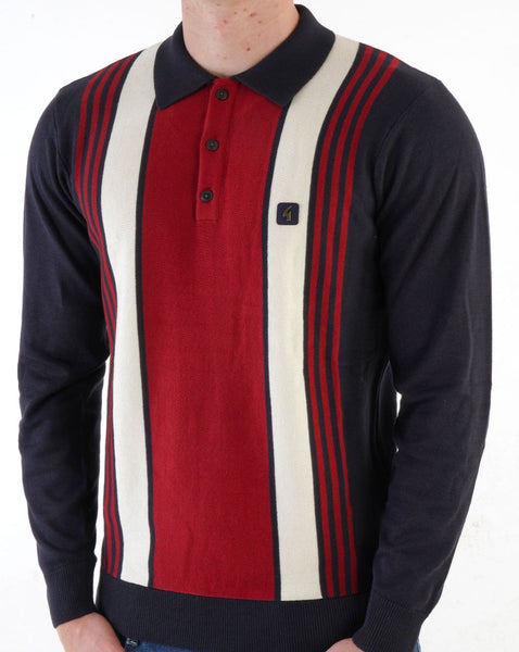 Gabicci Vintage Searle LS Knitted Polo Shirt Navy