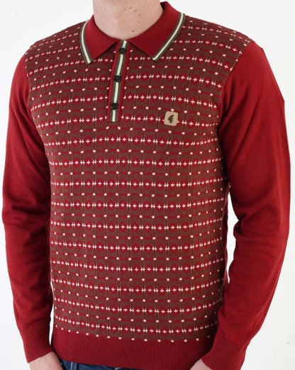 Gabicci Vintage Ernest Langarm-Strickpolo Dunkelrot