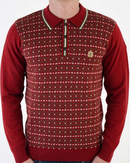 Gabicci Vintage Ernest Langarm-Strickpolo Dunkelrot