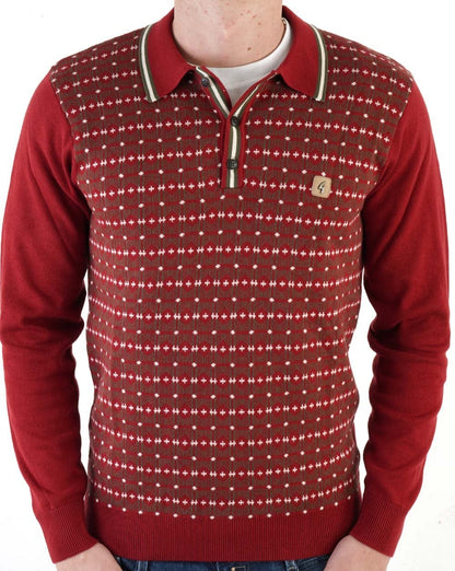 Gabicci Vintage Ernest Langarm-Strickpolo Dunkelrot
