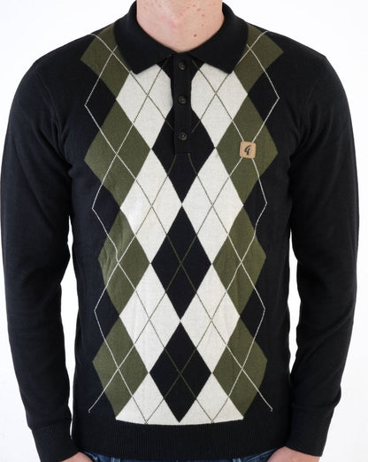 Gabicci Vintage Diamond Knit Polo Schwarz Oliv