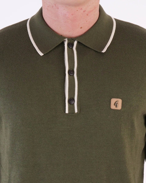 Gabicci Vintage Lineker Long Sleeve Knitted Polo Olive