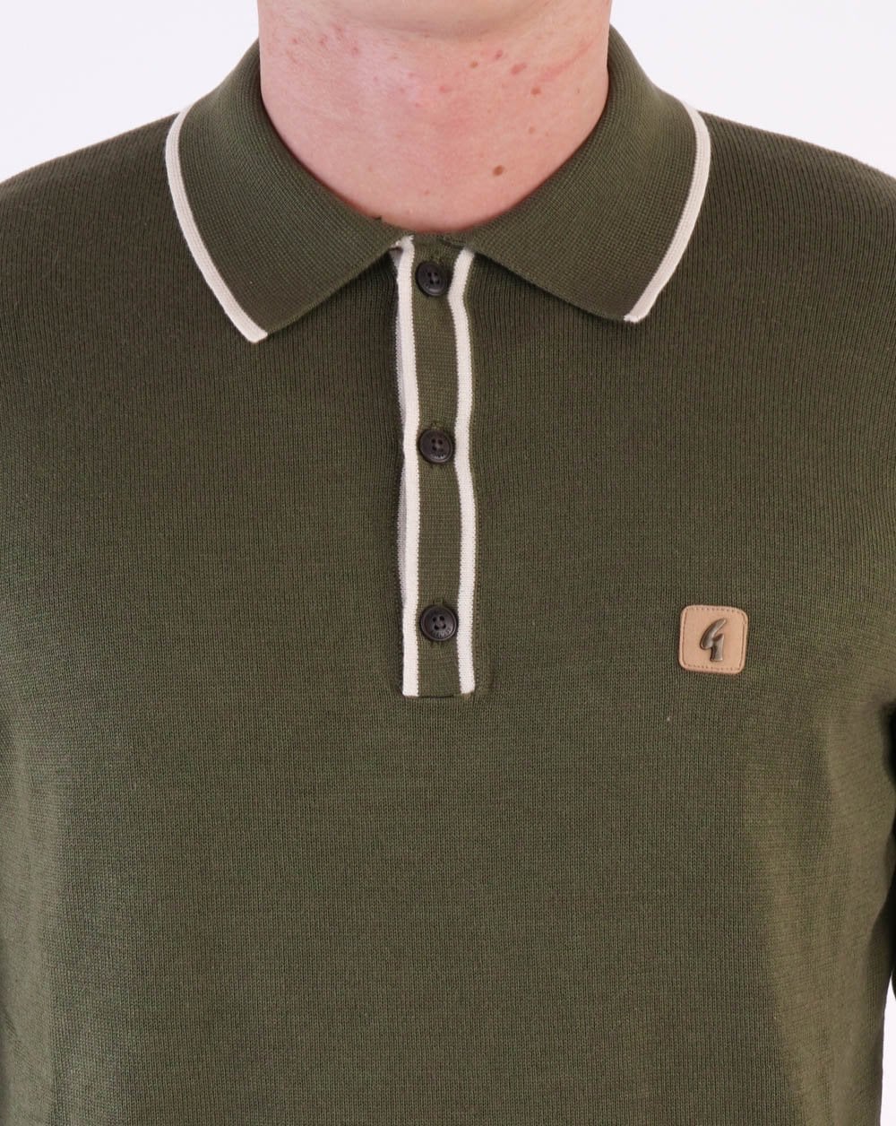 Gabicci Vintage Lineker Langarm-Strickpolo Oliv