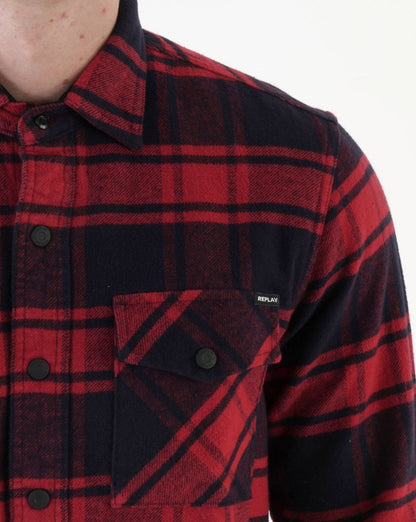Replay Kariertes Flanellhemd Marineblau/Rot