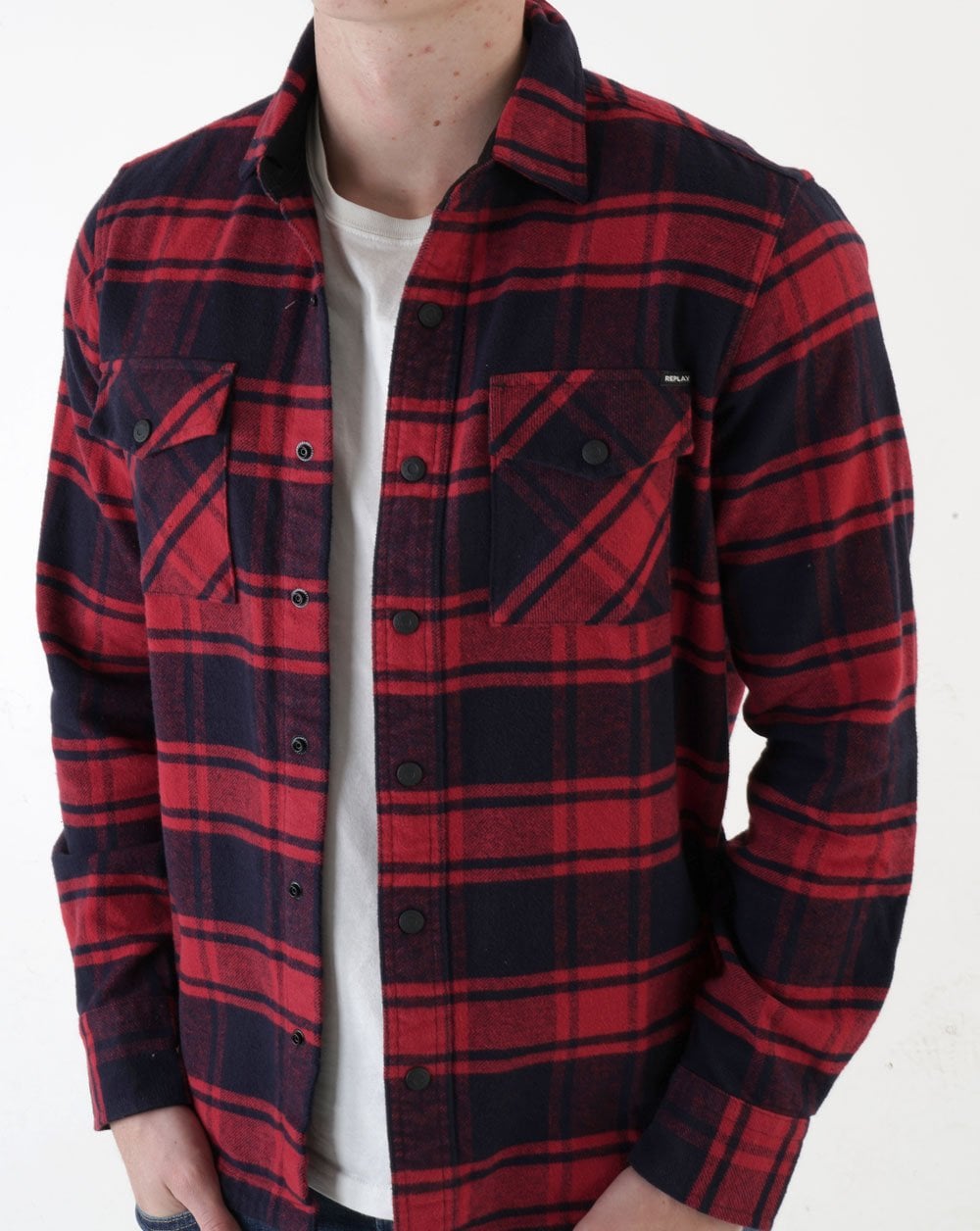 Replay Kariertes Flanellhemd Marineblau/Rot