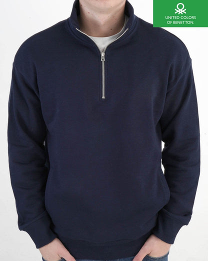 Benetton Sweatshirt mit Viertelreißverschluss in Marineblau
