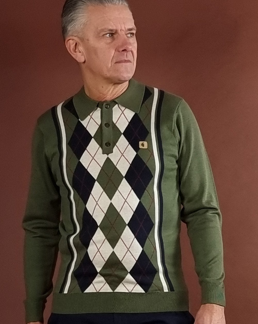 Gabicci Vintage Humphrey Long Sleeve Knitted Polo Olive