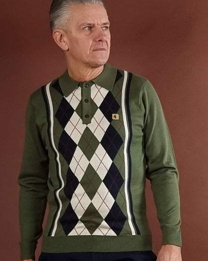 Gabicci Vintage Humphrey Langarm-Strickpolo Olive