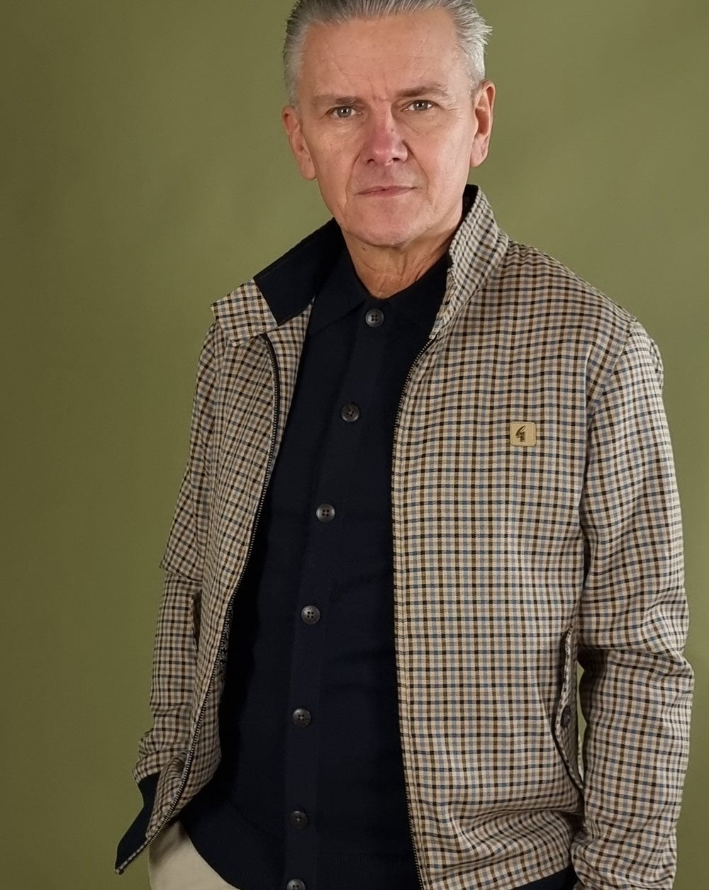 Gabicci Vintage Hadrian Karierte Harrington-Jacke Beige