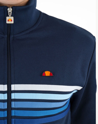 Ellesse – Trainingsoberteil mit verblassten, mehrfarbigen Streifen in Marineblau