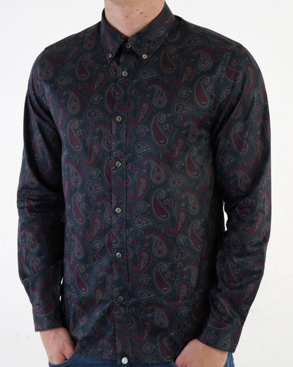Pretty Green Hamilton Paisley Hemd Burgund