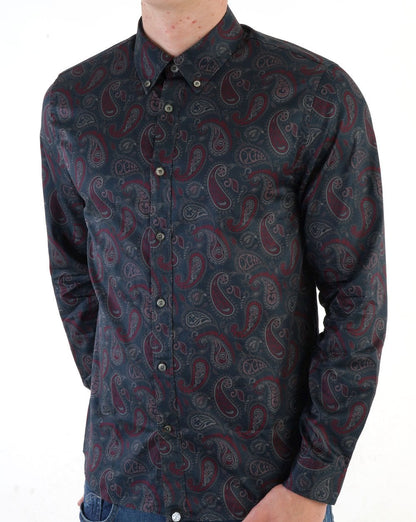 Pretty Green Hamilton Paisley Hemd Burgund