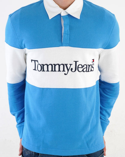 Tommy Jeans Rugby-Shirt in Blau mit Farbblockdesign