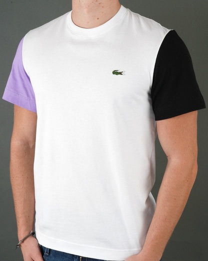 Lacoste Kontrast-T-Shirt Weiß/Lila/Schwarz