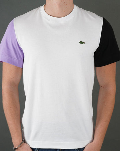 Lacoste Kontrast-T-Shirt Weiß/Lila/Schwarz