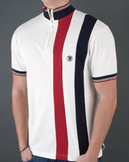 Trojan Stripe Front Zip Trichter Ecru