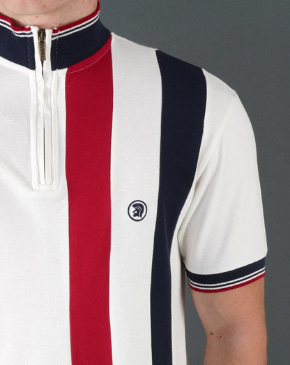 Trojan Stripe Front Zip Trichter Ecru