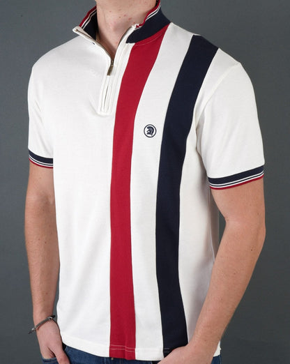 Trojan Stripe Front Zip Trichter Ecru