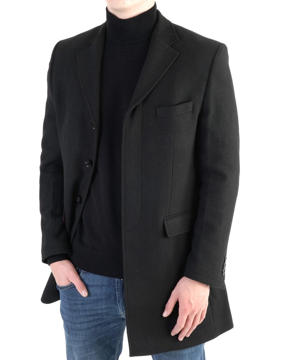 Trojan Crombie Style Woolmix Coat Black
