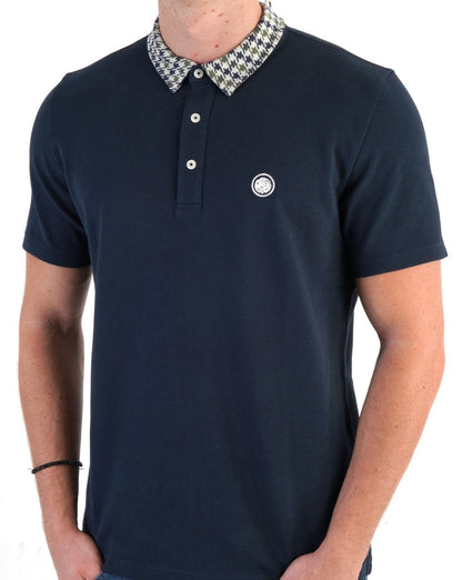 Pretty Green – Poloshirt mit Hahnentritt-Kragen, Marineblau
