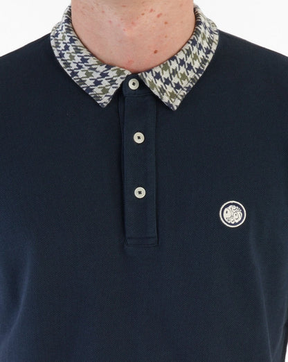 Pretty Green – Poloshirt mit Hahnentritt-Kragen, Marineblau