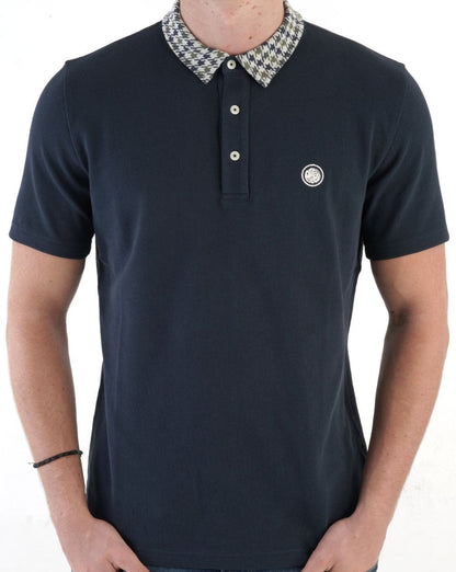 Pretty Green – Poloshirt mit Hahnentritt-Kragen, Marineblau