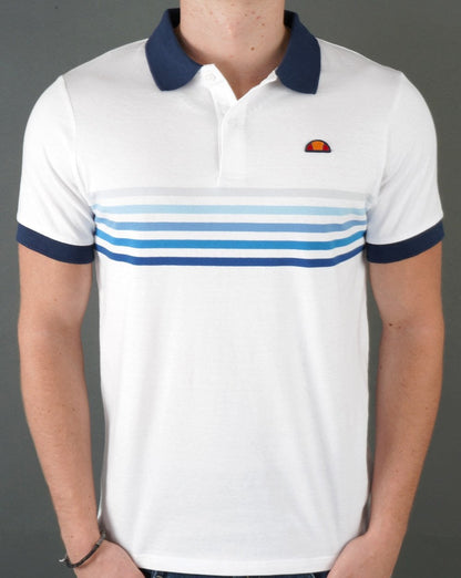 Ellesse – Faded Multi Stripe Poloshirt Weiß/Blau