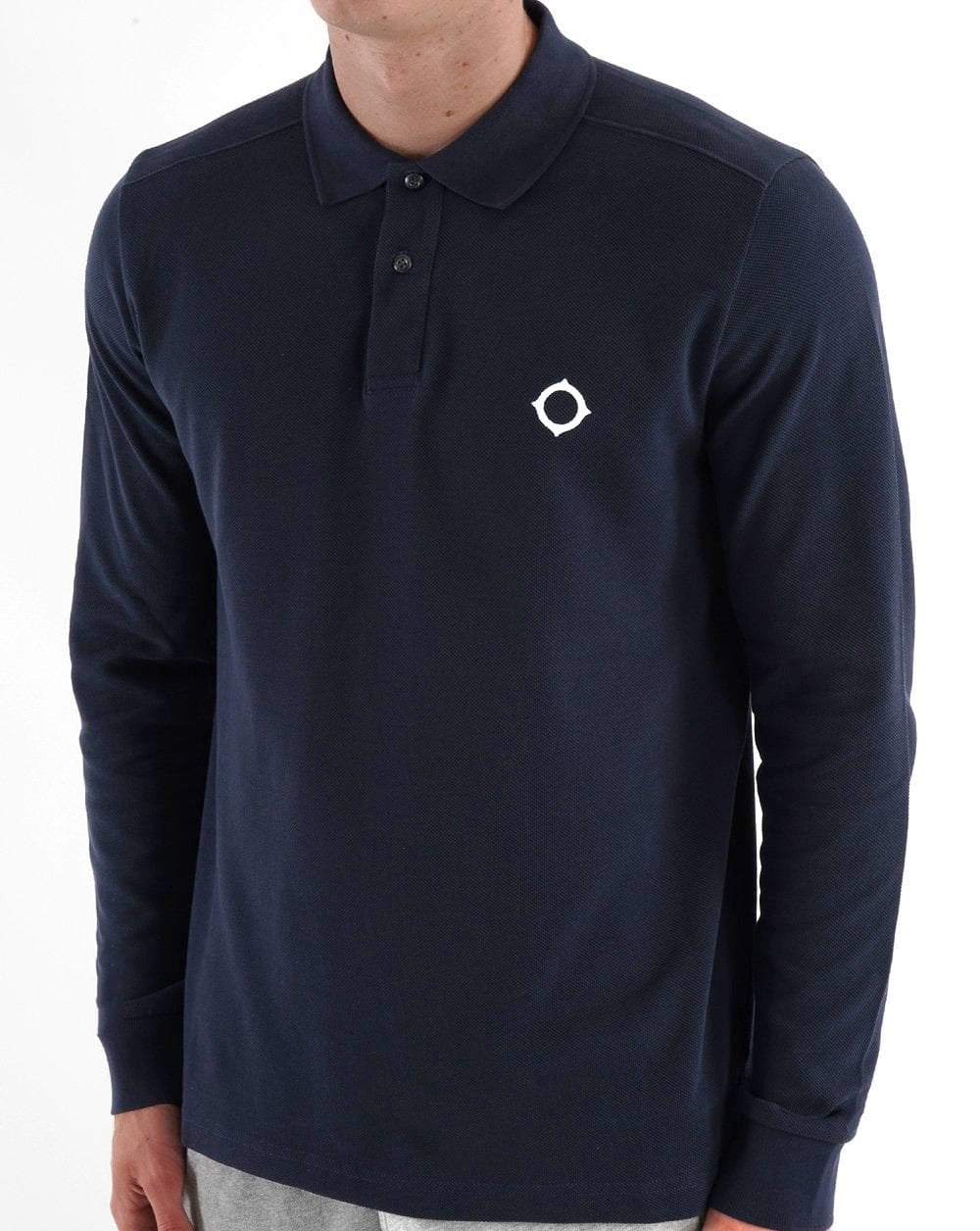 MA. STRUM Langarm-Piqué-Poloshirt, Marineblau