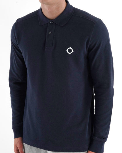 MA. STRUM Langarm-Piqué-Poloshirt, Marineblau