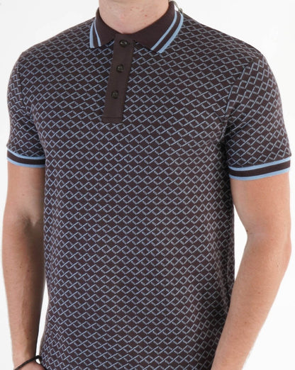 Ska &amp; Soul – Jacquard-Poloshirt mit Seilstreifen in Schokoladenbraun
