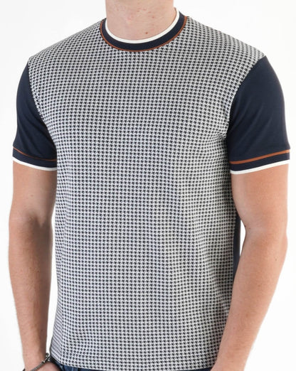 Ska &amp; Soul T-Shirt mit Hahnentrittmuster und Einsätzen in Marineblau