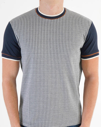 Ska &amp; Soul T-Shirt mit Hahnentrittmuster und Einsätzen in Marineblau