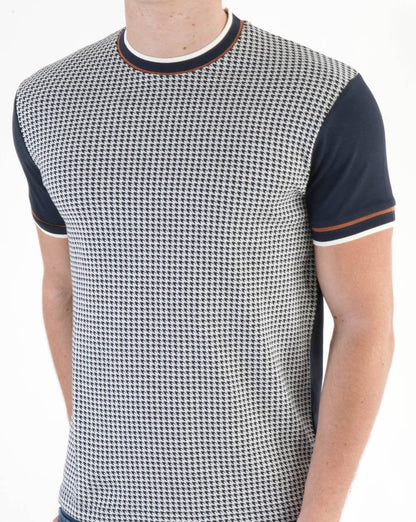 Ska &amp; Soul T-Shirt mit Hahnentrittmuster und Einsätzen in Marineblau