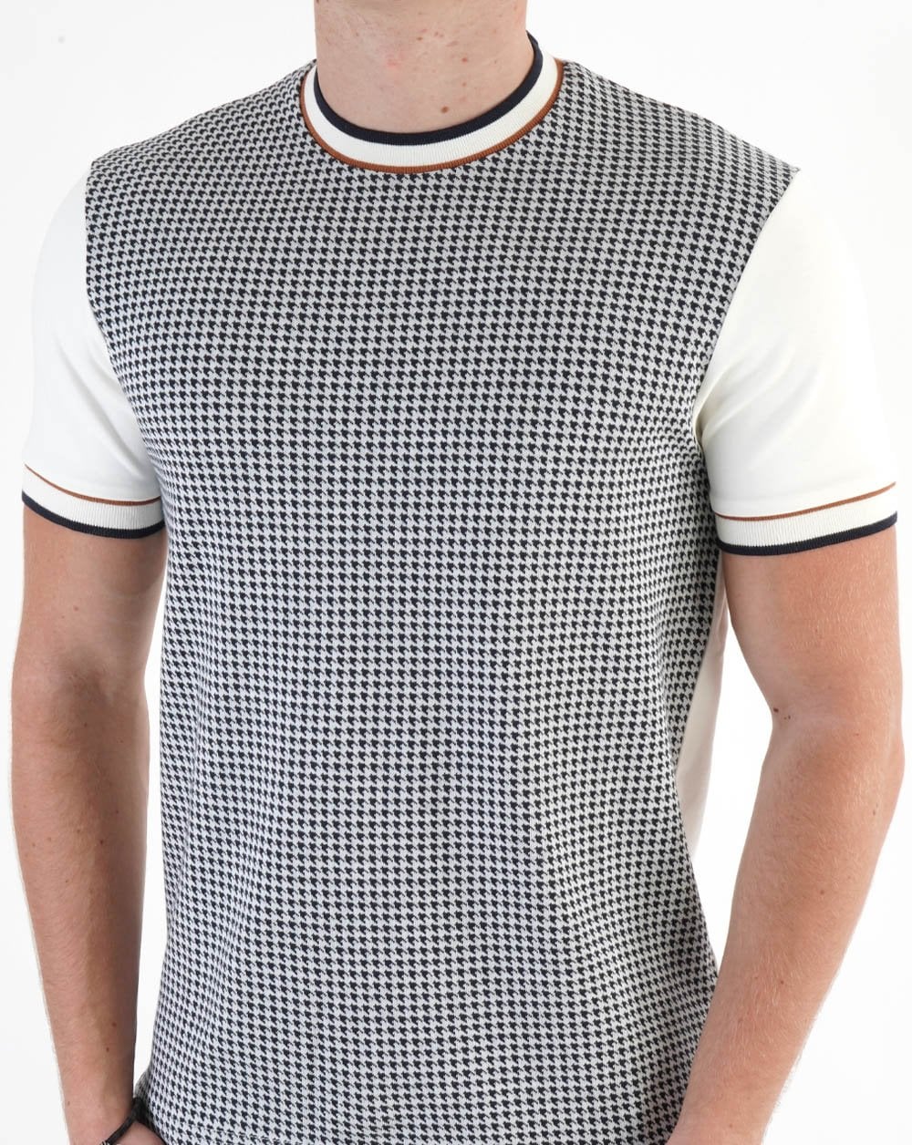 T-Shirt mit Hahnentrittmuster im Ska &amp; Soul-Stil, Ecru