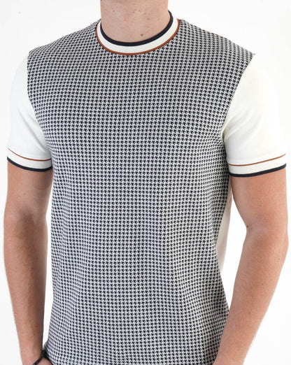 T-Shirt mit Hahnentrittmuster im Ska &amp; Soul-Stil, Ecru
