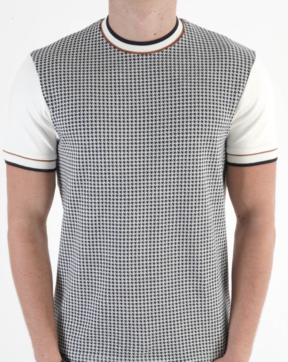 Ska & Soul Houndstooth Panel T-shirt Ecru