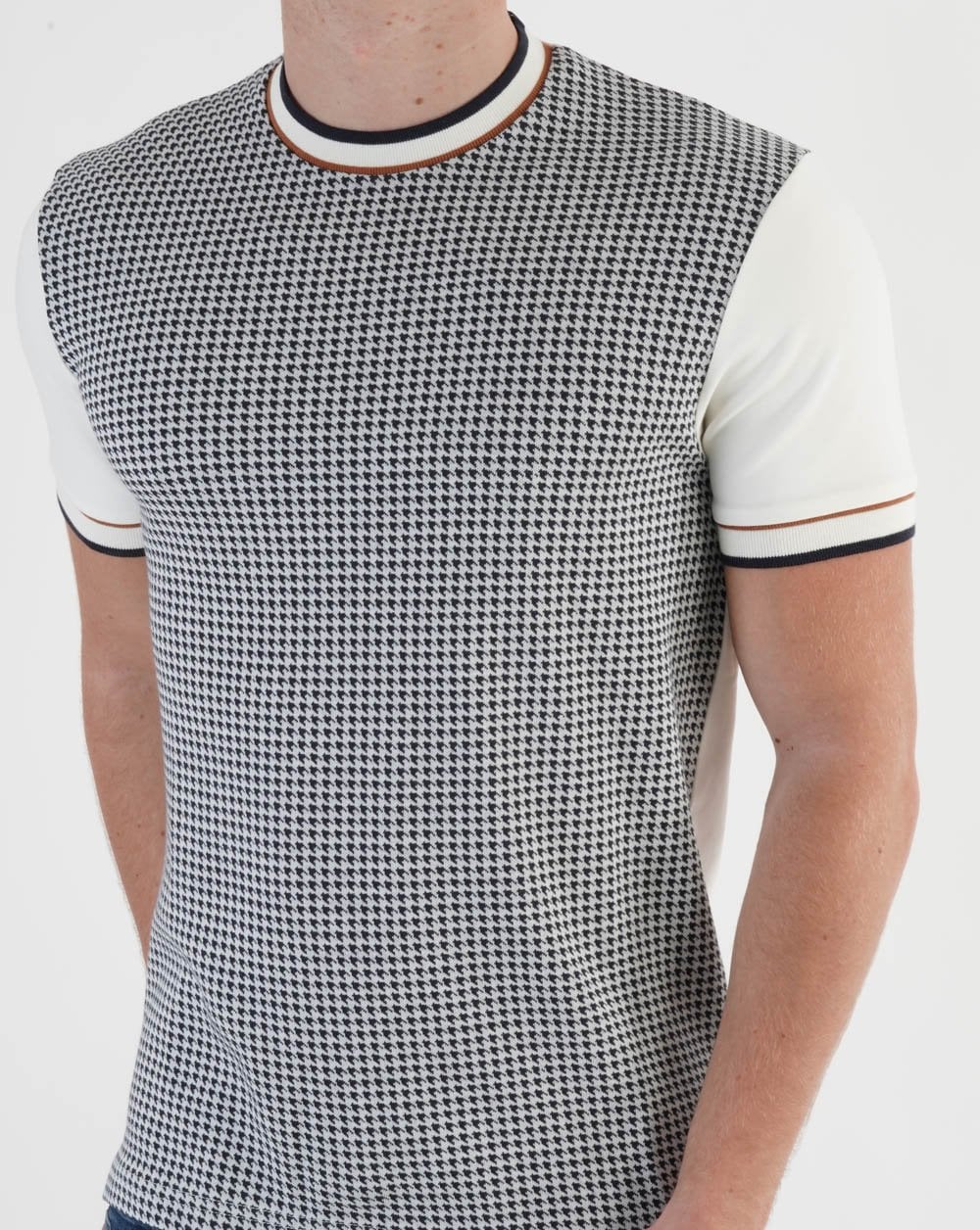 T-Shirt mit Hahnentrittmuster im Ska &amp; Soul-Stil, Ecru