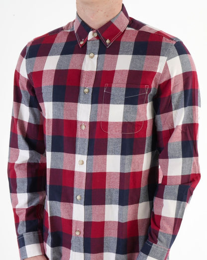 Benetton Kariertes Flanellhemd Weiß/Marineblau/Rot