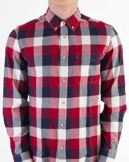 Benetton Kariertes Flanellhemd Weiß/Marineblau/Rot