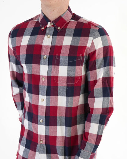 Benetton Kariertes Flanellhemd Weiß/Marineblau/Rot